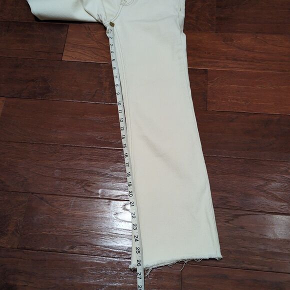 Mango MNG Sz 2 Sienna Kick Flare Crop Jeans White Cream High Rise Fray Hem Denim - Picture 6 of 10